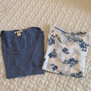 Joie Blue Floral Linen V-Neck Top and Bozzolo 100% Rayon V-Neck Top Bundle Sz L